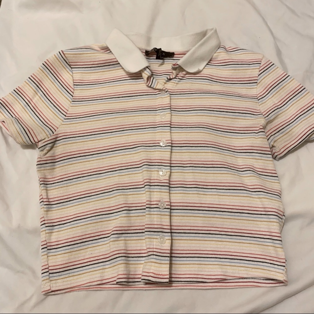 Forever 21 Striped Button Up Crop